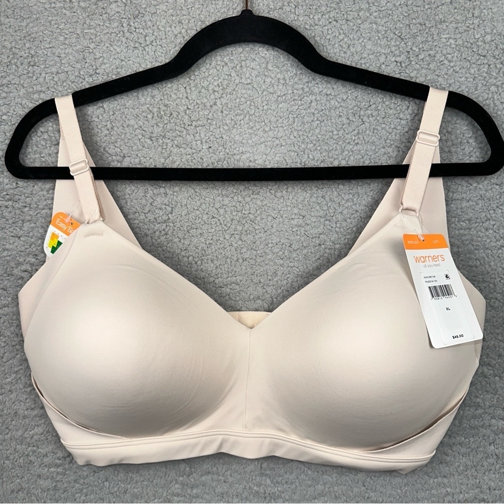 Warners Bra Womens XL Beige No Side Effects Back Smoothing Wireless T-Shirt NEW